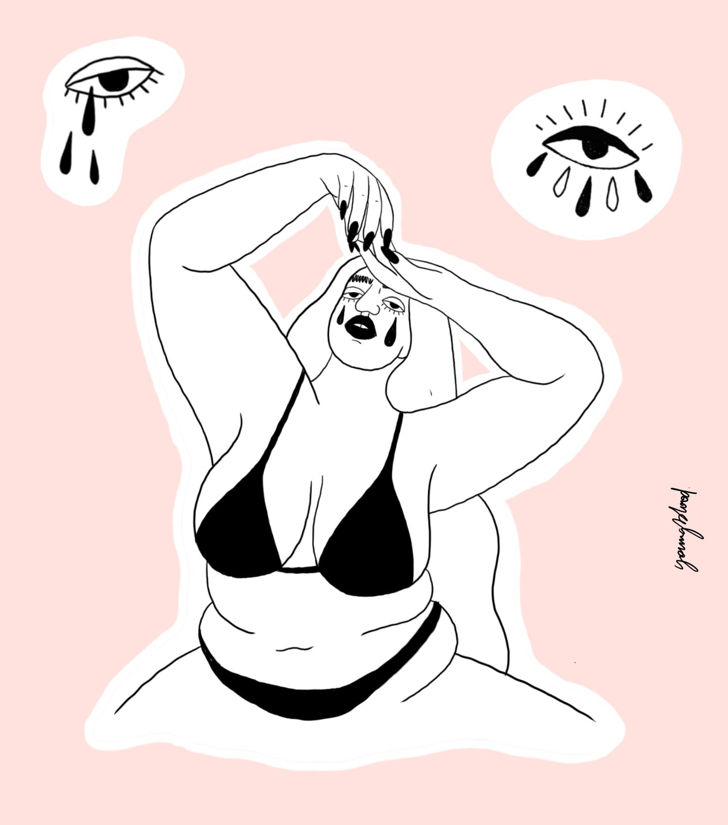 Illustration en noir et blanc d'un corps de femme par Maureen Crow ancienne étudiante de l'ESMA