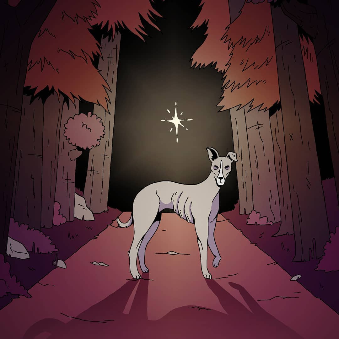 Dessin d'un chien dans la forêt par hugo rodrigez
